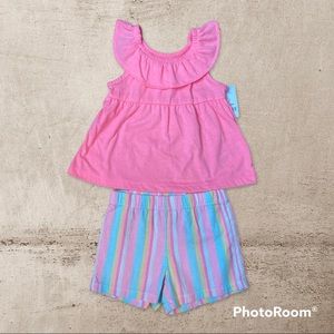 NWT Carter’s Pink Top and Rainbow Stripe Short Set 18 Month